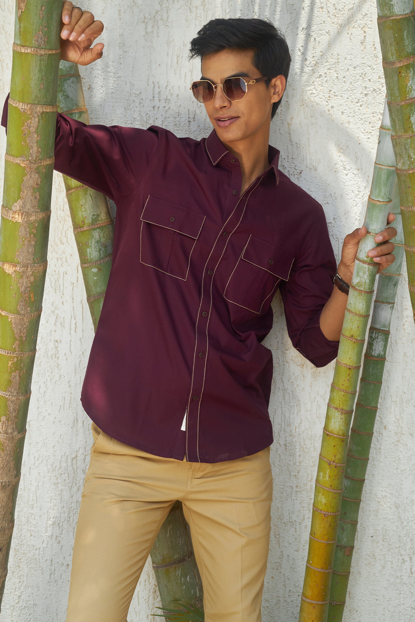 Cranberry Maroon Safari Shirt