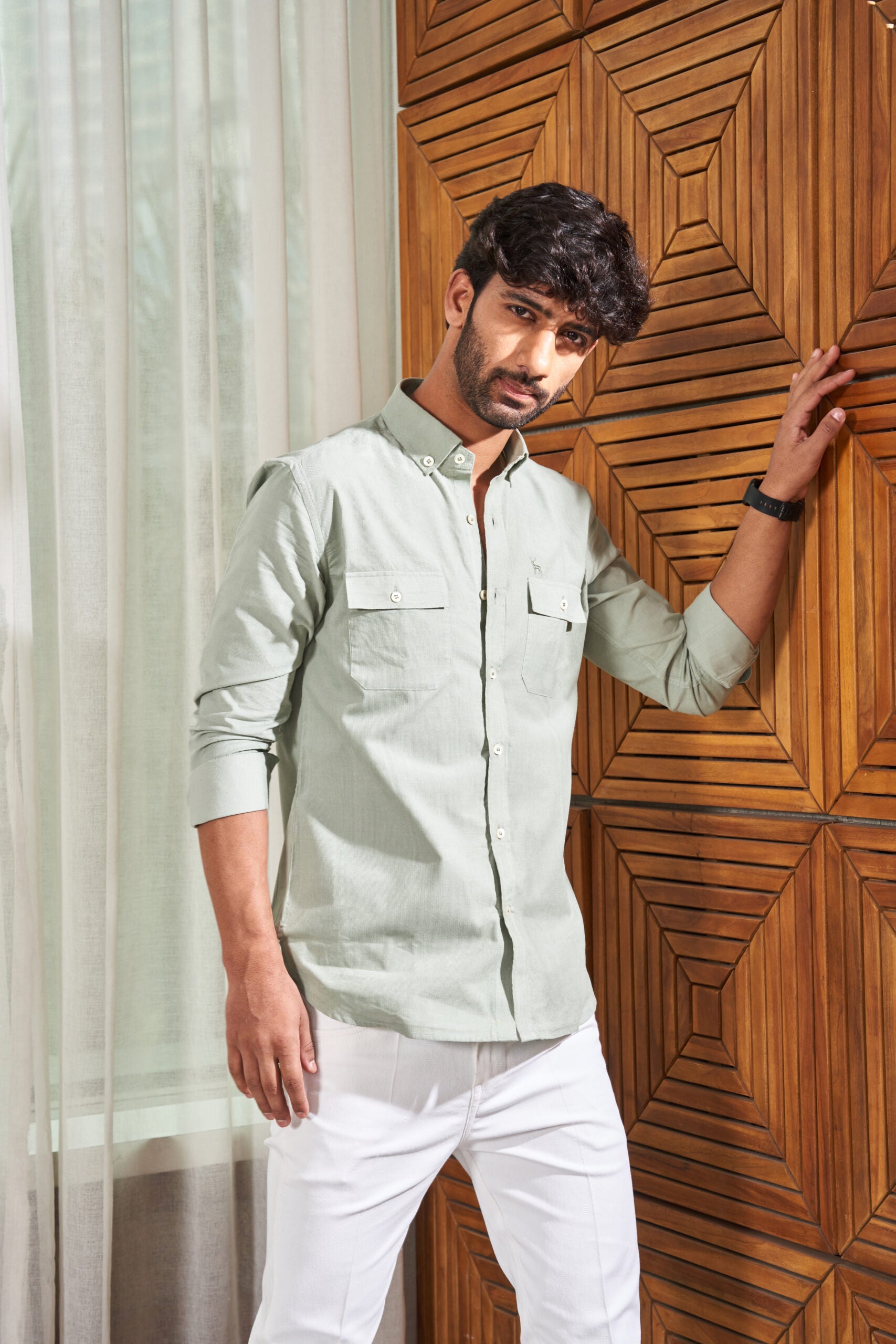 Sage Green Pin Cord Shirt